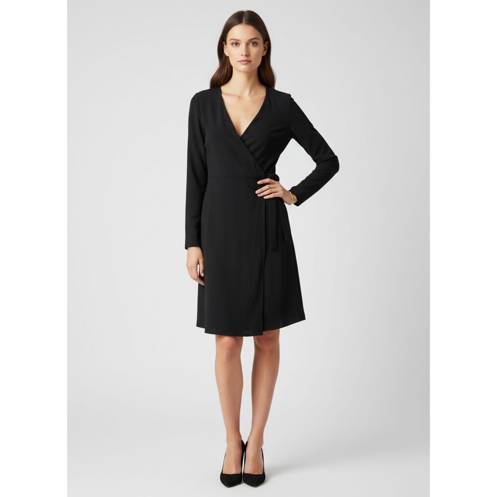 LOFT Black Wrap Dress Long Sleeve V-Neck Size Small Tall NWT